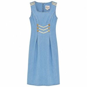 California Gold Rush Nautical Denim Dress Women M Coastal Grandma Sailor Core